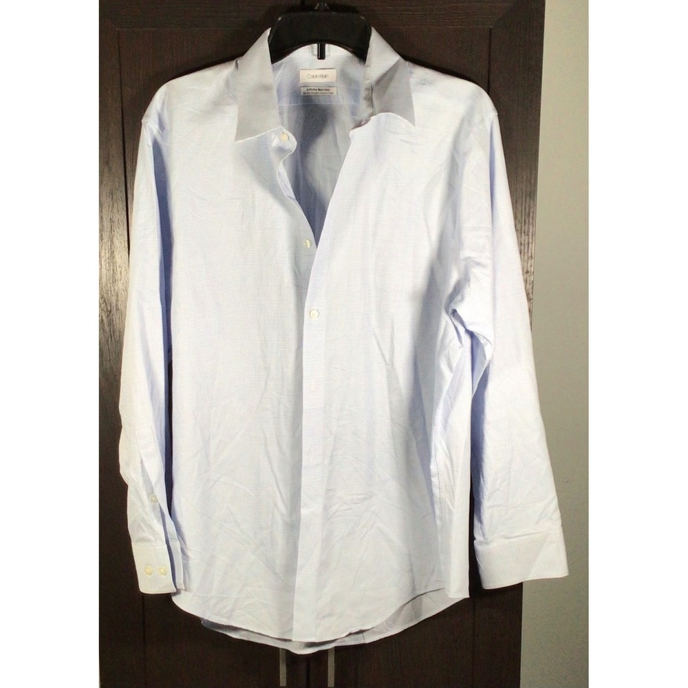 Calvin Klein Mens Infinite Non Iron Slim Fit Dress Shirt Blue Check 16 32/33